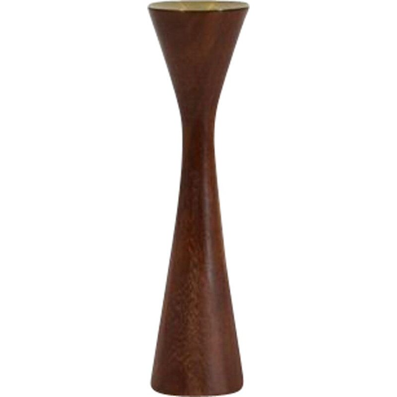 Candeliere scandinavo vintage in teak e ottone, 1960