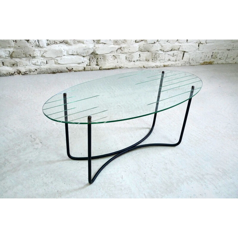 Vintage coffee table in glass and metal, Jacques HITIER - 1950s