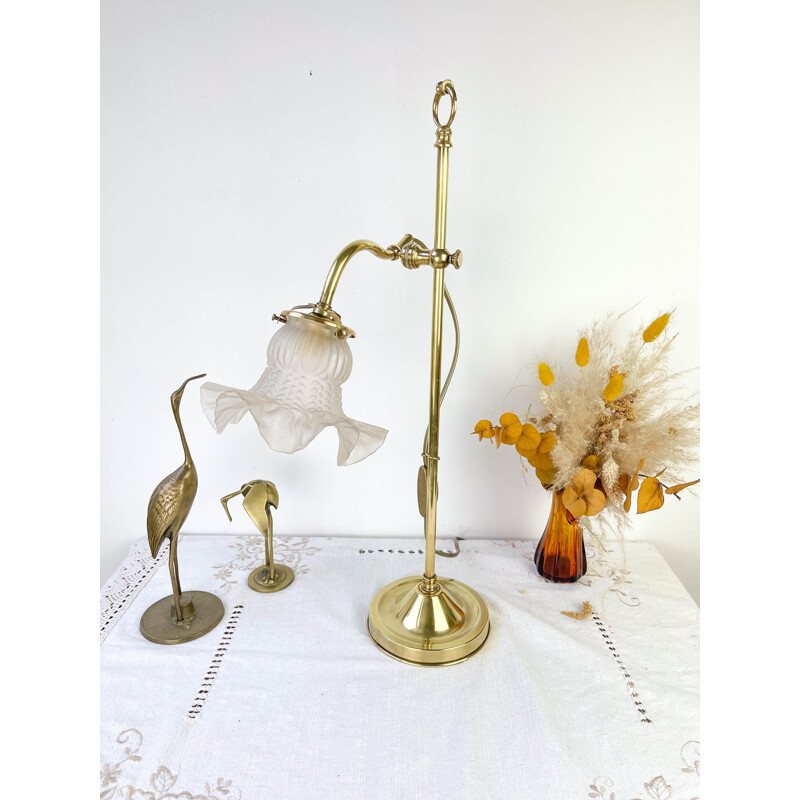 Vintage Art Deco brass and glass desk lamp, 1930