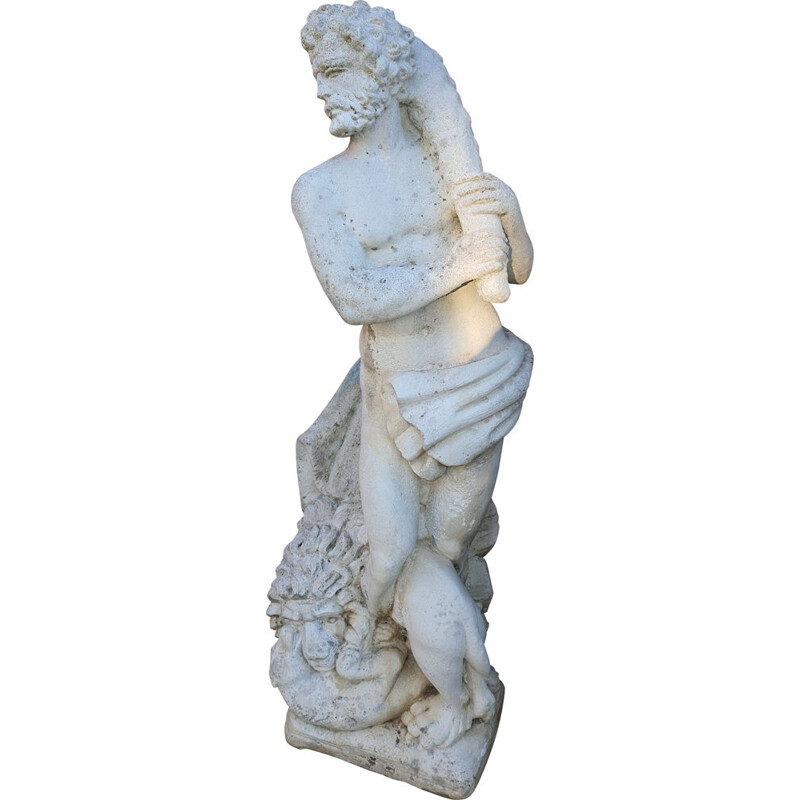 Statue vintage Hercule et le lion en pierre - 150cm