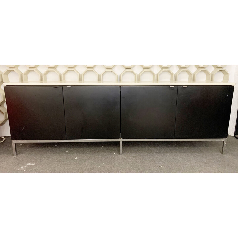 Credenza vintage nera con piano in marmo bianco di Knoll, Francia 1960