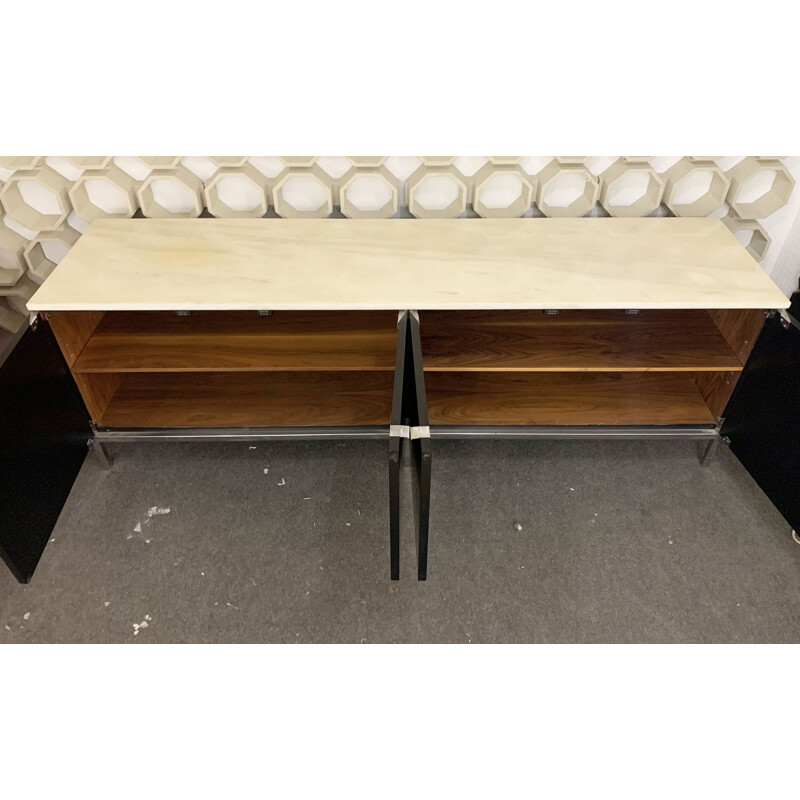 Vintage black sideboard with white marble top by Knoll, France 1960