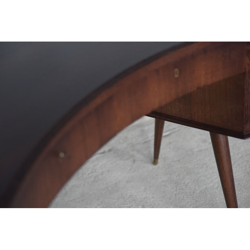 Customized vintage boomerang desk in wenge wood with organic shape, Netherlands 1960