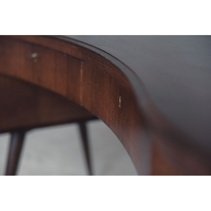 Customized vintage boomerang desk in wenge wood with organic shape, Netherlands 1960