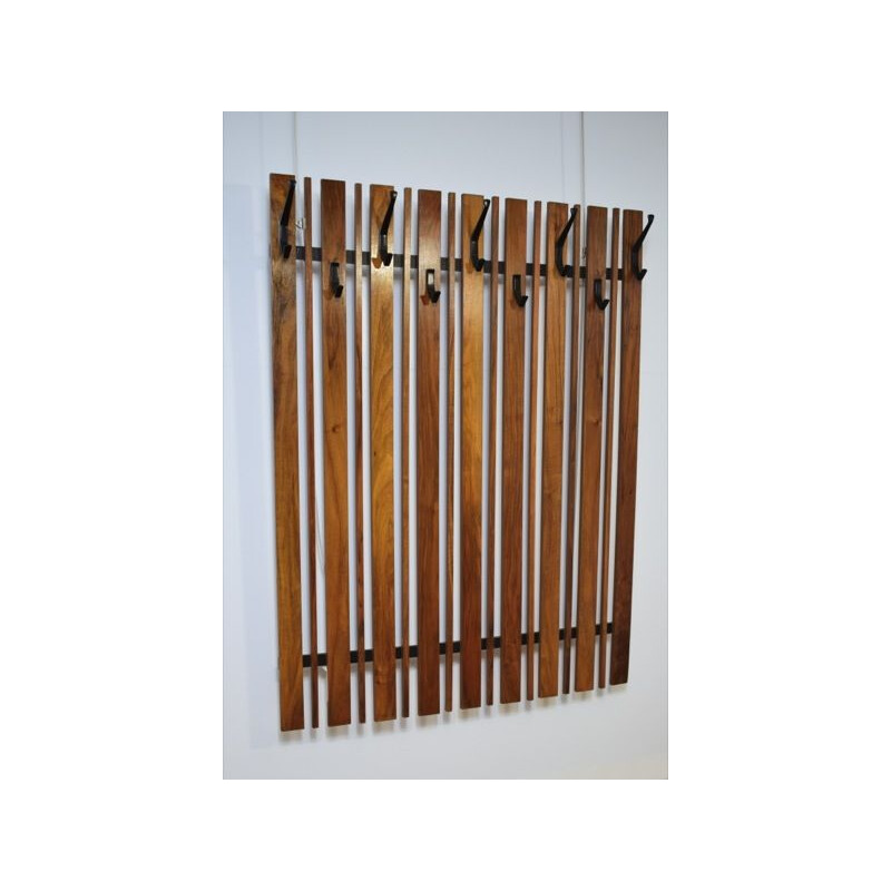 Vintage teak wall coat rack, 1960