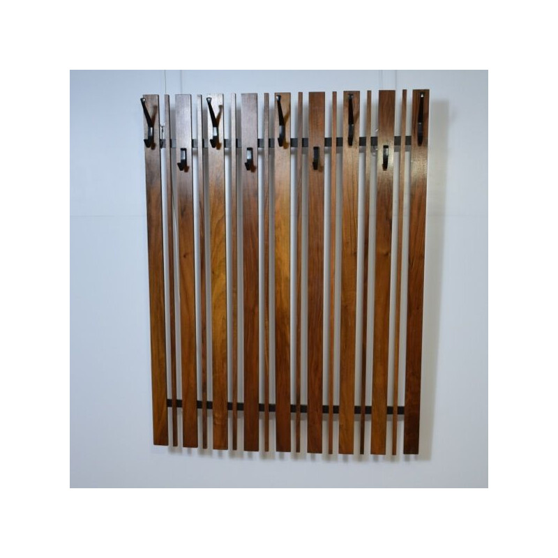 Vintage teak wall coat rack, 1960