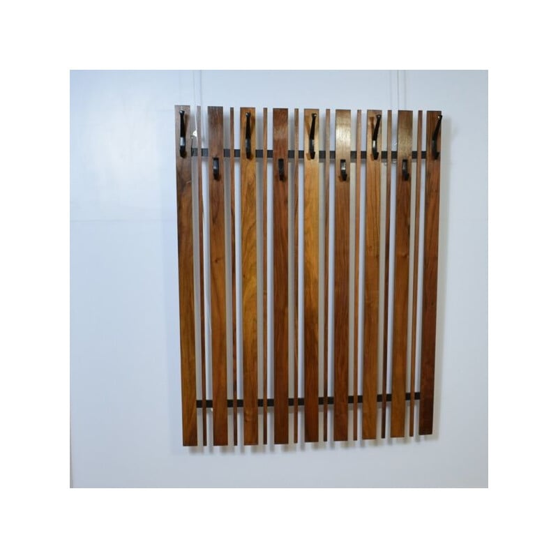 Vintage teak wall coat rack, 1960