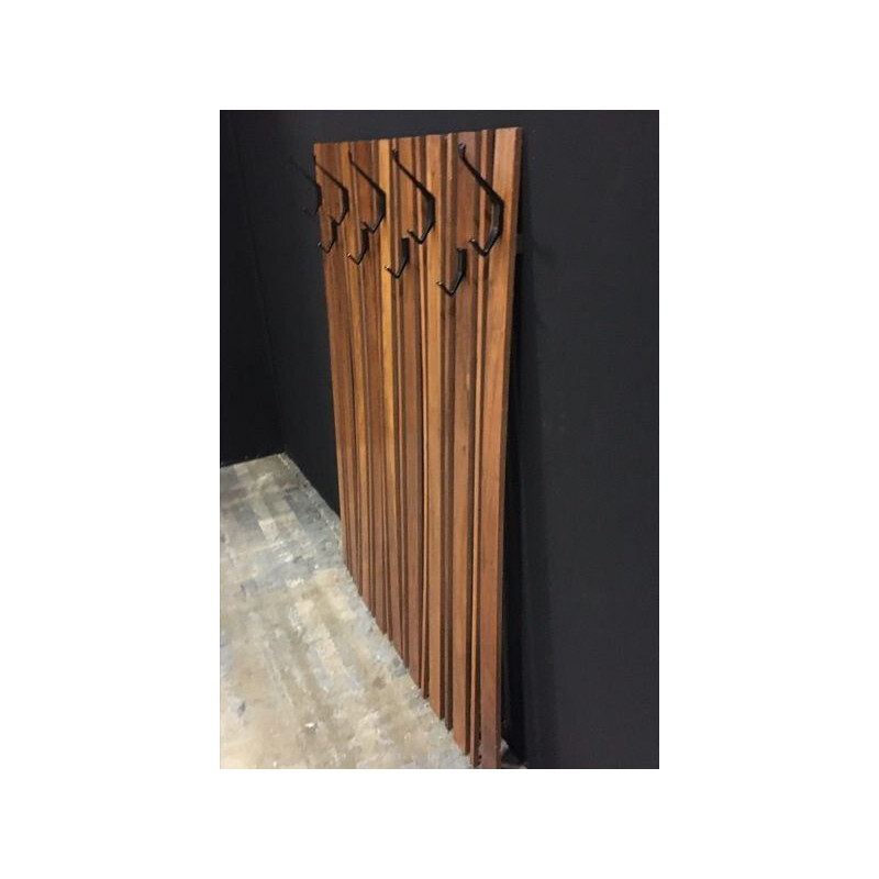 Vintage teak wall coat rack, 1960