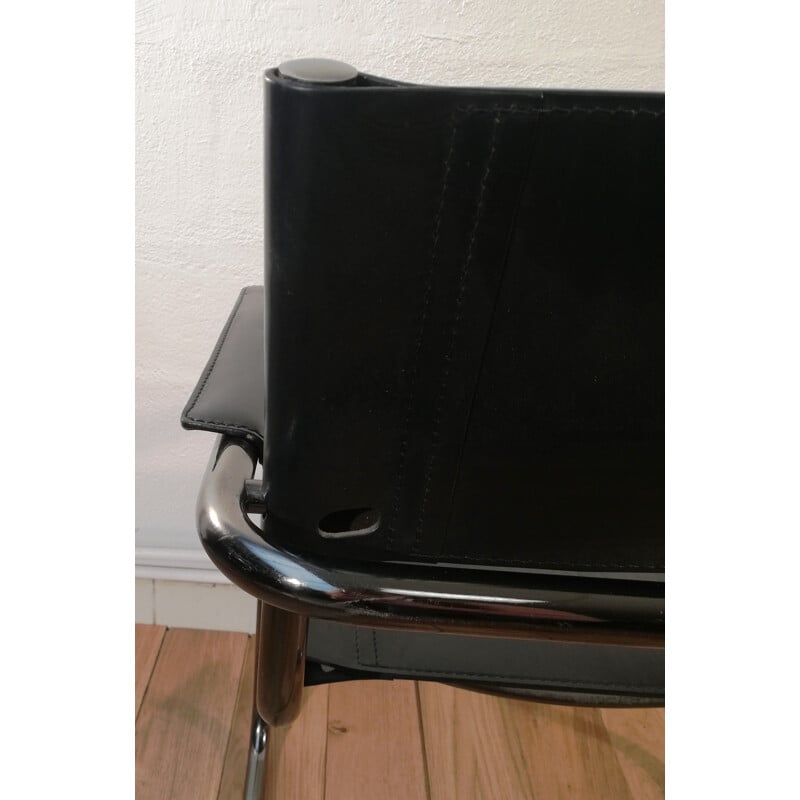 Vintage B34 chair in black leather and aluminum frame by Marcel Breuer