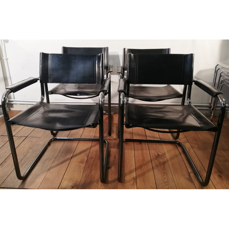Cadeira Vintage B34 em pele preta e moldura de alumínio de Marcel Breuer