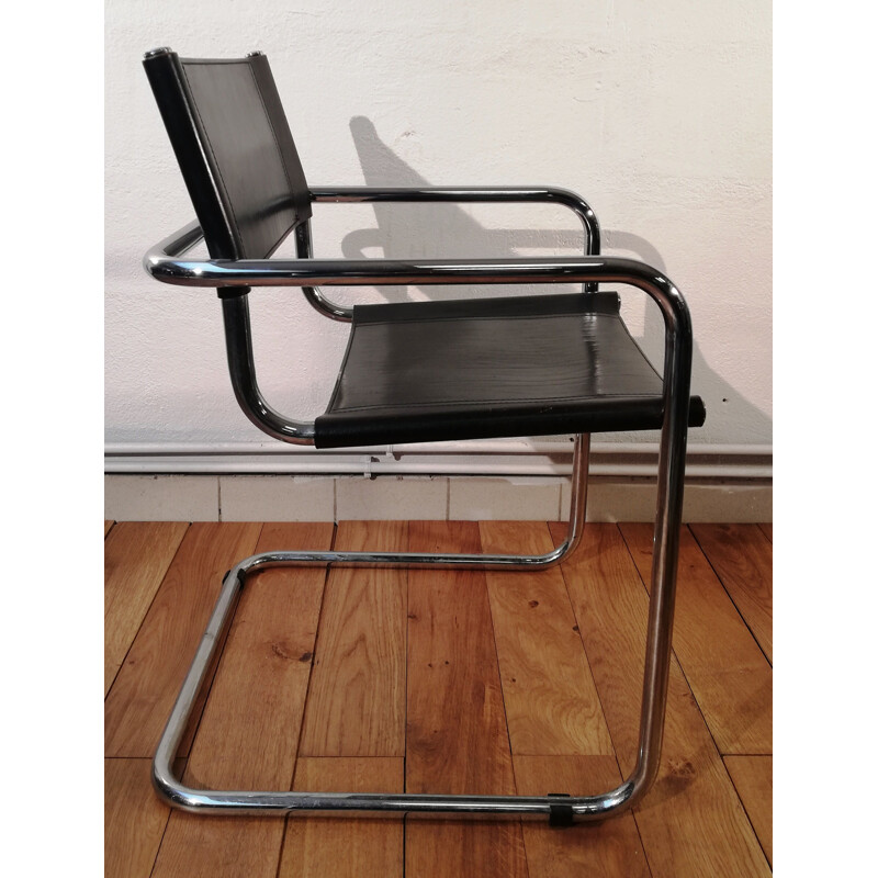 Silla vintage B34 de cuero negro y estructura de aluminio de Marcel Breuer