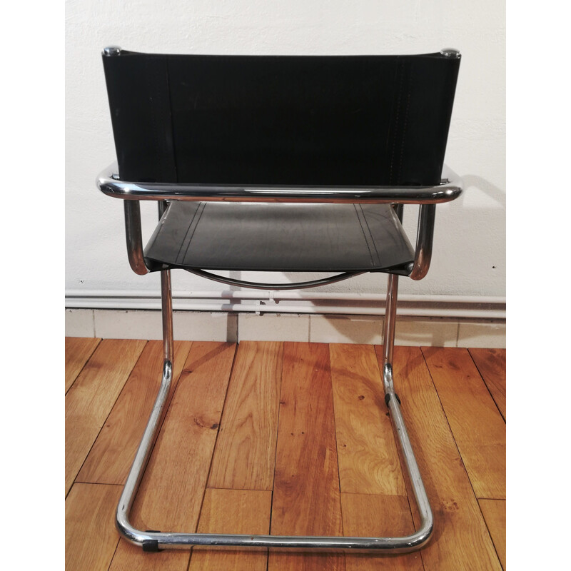 Vintage B34 chair in black leather and aluminum frame by Marcel Breuer