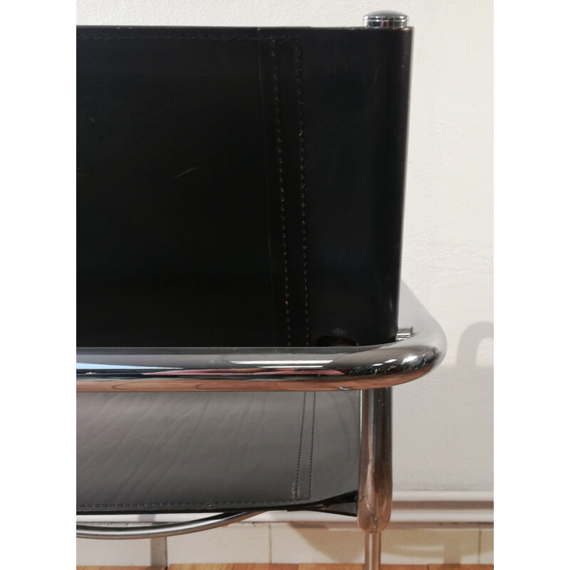 Chaise vintage B34 en cuir noir et structure en aluminium par Marcel Breuer