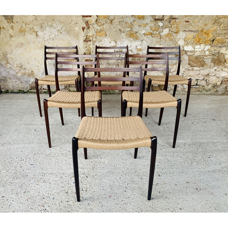 Set of 6 vintage rosewood chairs by Niels Moller for J L Møller Møbelfabrik, Denmark 1960