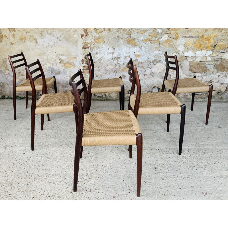Ensemble de 6 chaises vintage en palissandre par Niels Moller pour J L Møller Møbelfabrik, Danemark 1960