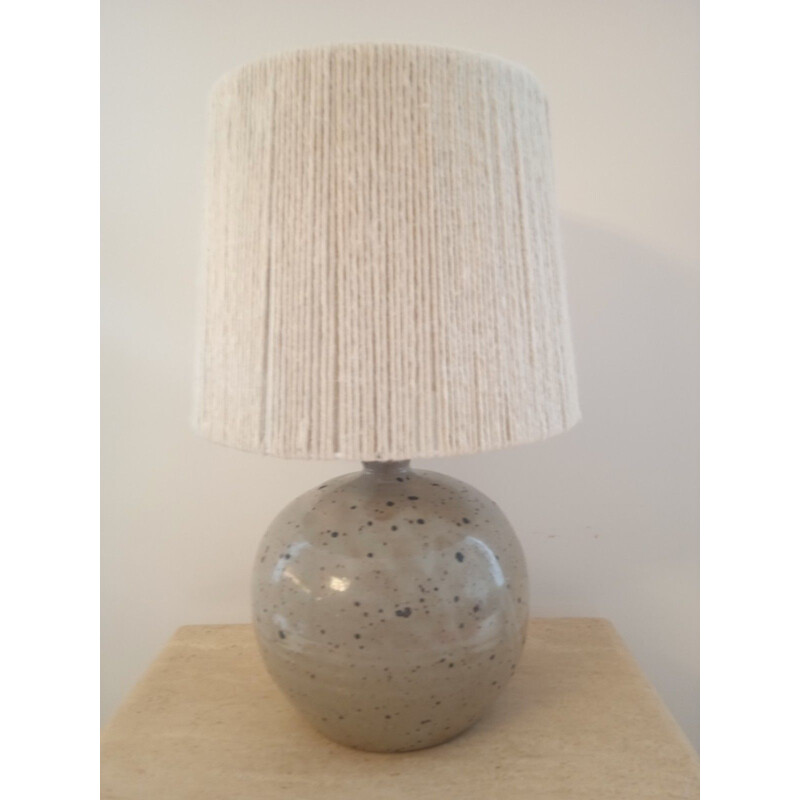 Vintage stoneware lamp with rope shade, France