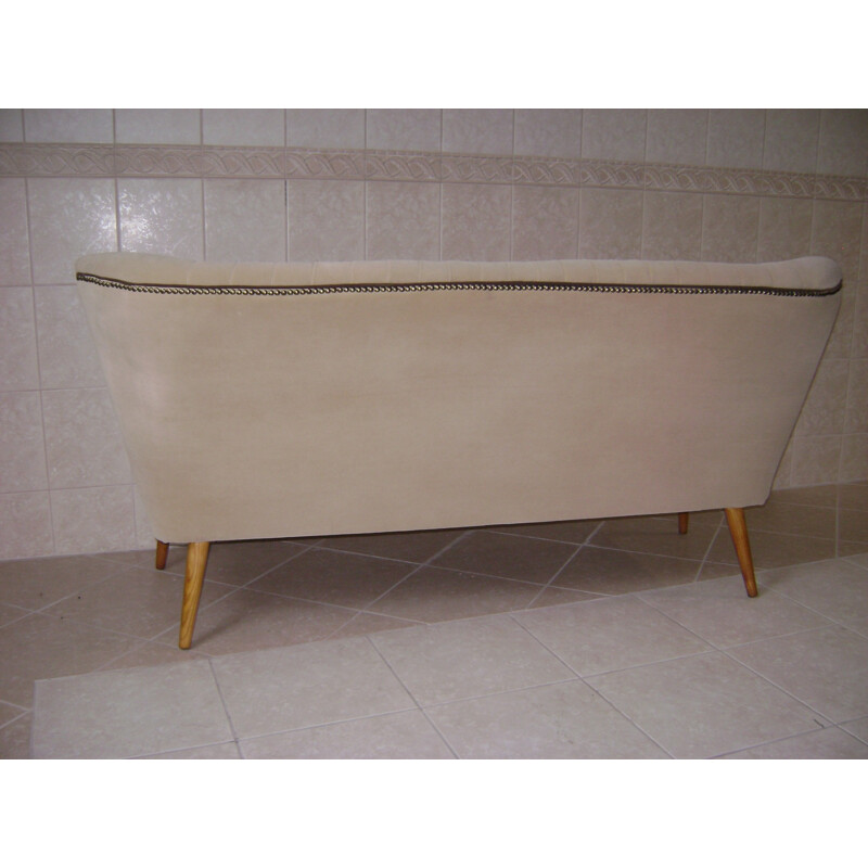 Restored light beige club sofa - 1950s