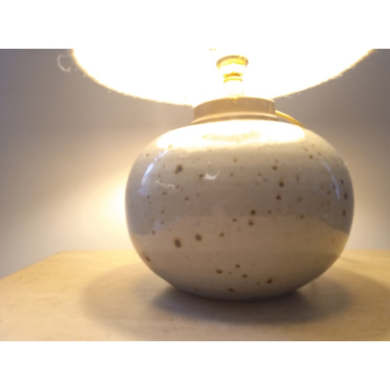 Lampe vintage en grès avec abat-jour en corde, France