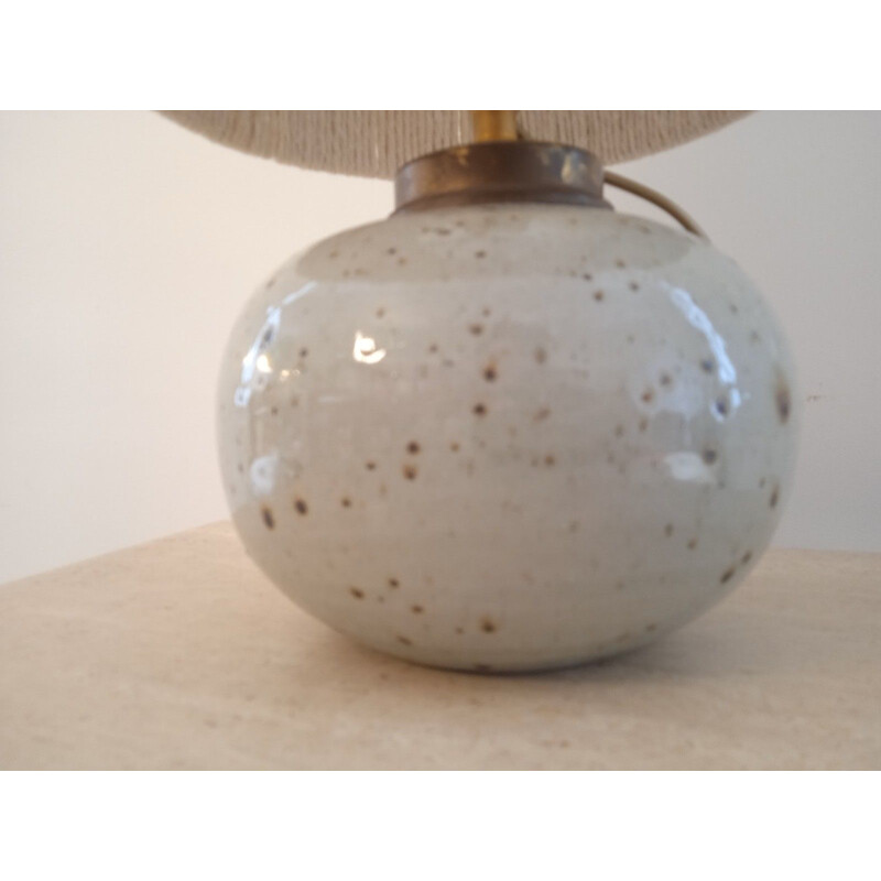 Vintage stoneware lamp with rope shade, France