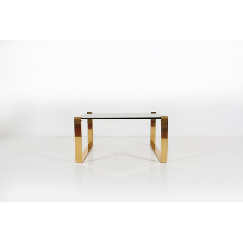 Vintage gold plated coffee table with smoked top, 1970