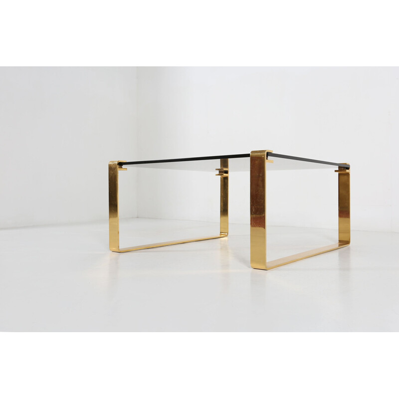 Vintage gold plated coffee table with smoked top, 1970