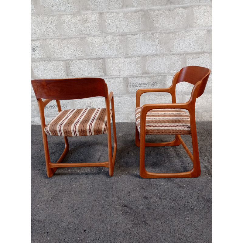 Paire fauteuils Baumann vintage en teck et tissu, 1960