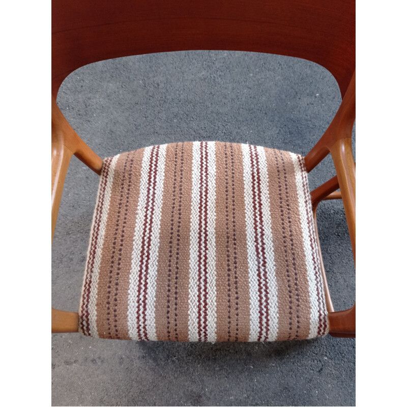 Pair of vintage Baumann armchairs in teak and fabric, 1960