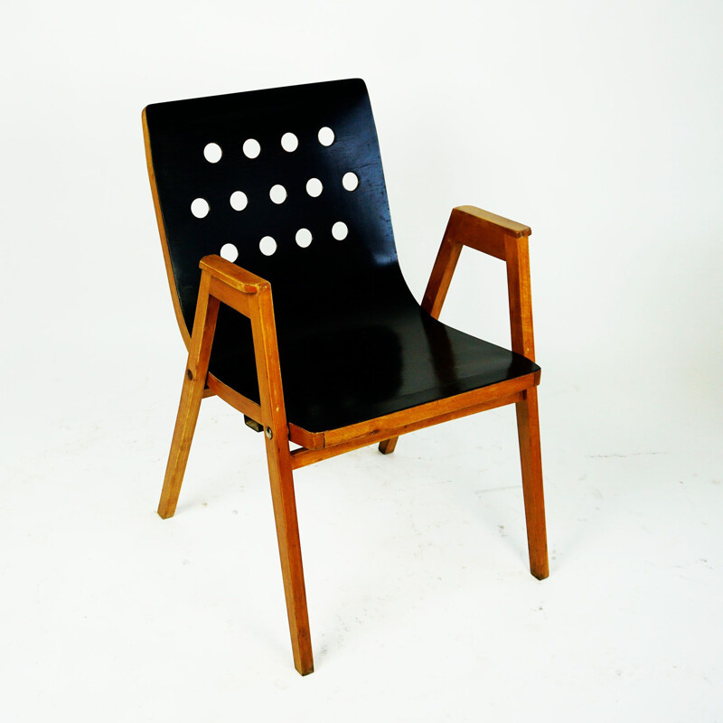 Vintage stacking armchair in beechwood by Roland Rainer, Austria 1950
