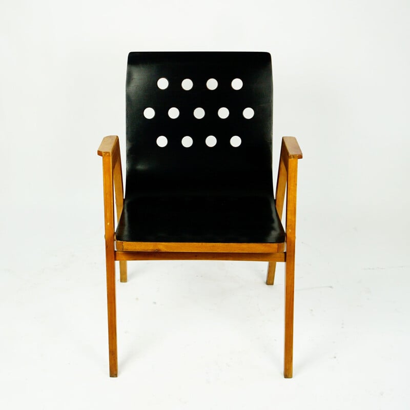 Vintage stacking armchair in beechwood by Roland Rainer, Austria 1950