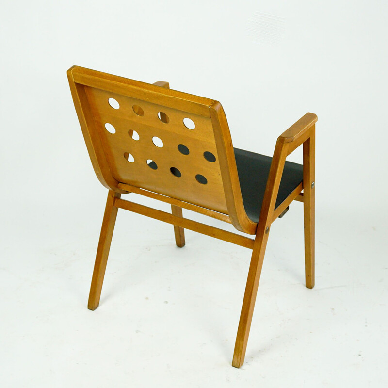 Fauteuil vintage empilable en hêtre par Roland Rainer, Autriche 1950