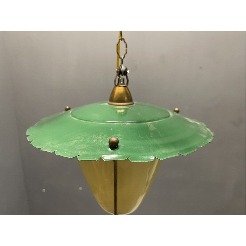 Vintage Italian yellow opaline glass pendant lamp, 1950s