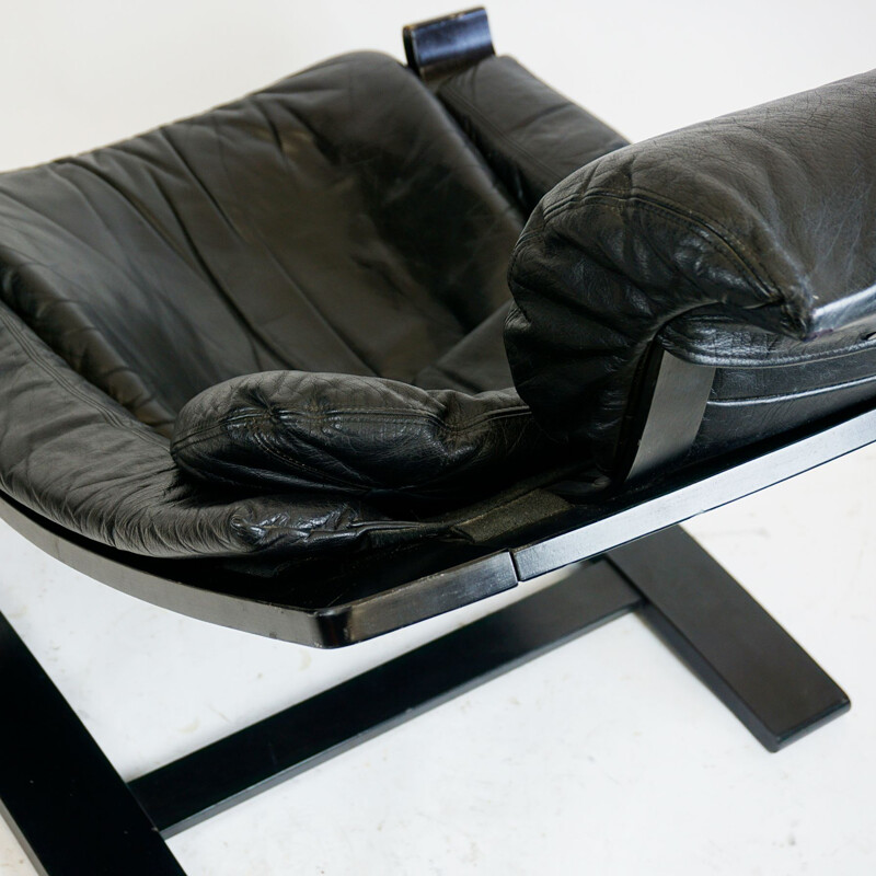 Scandinavian vintage black leather Kroken armchair by Ake Fribytter for Nelo, Sweden