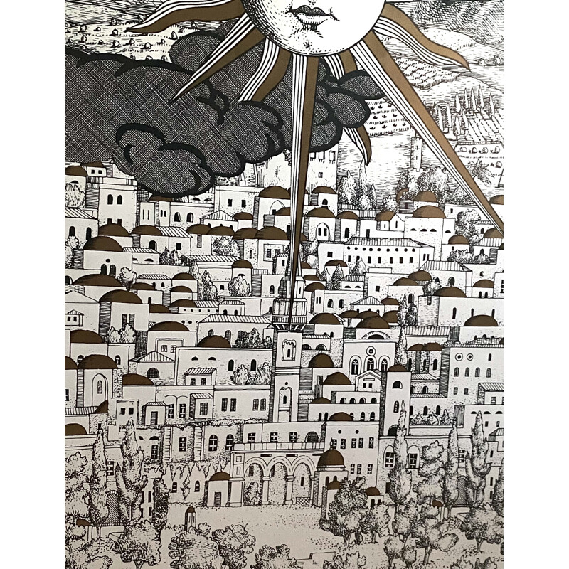 Vintage "Sole su Gerusalemme" serigraph by Piero Fornasetti, France 1993