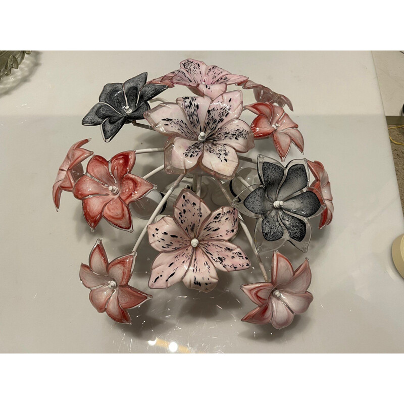 Italienische Vintage-Hängeleuchte aus Muranoglas mit Blume