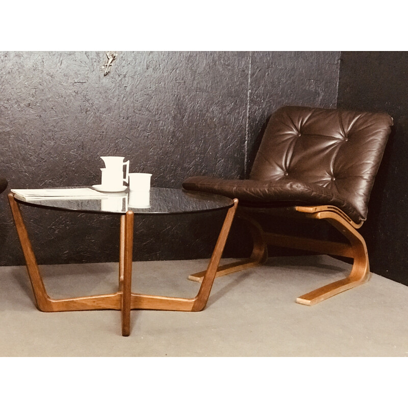 Mesa de café Vintage de teca sólida e vidro da Lebus, 1960