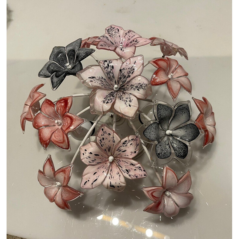 Lampada a sospensione italiana vintage in vetro di Murano con fiore