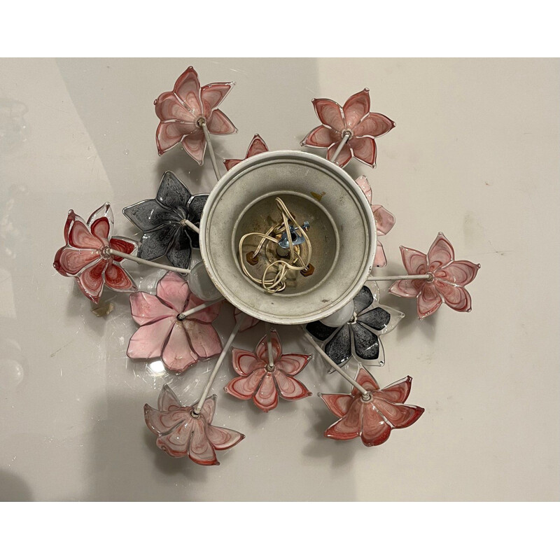 Suspension italienne vintage en verre de Murano avec fleur