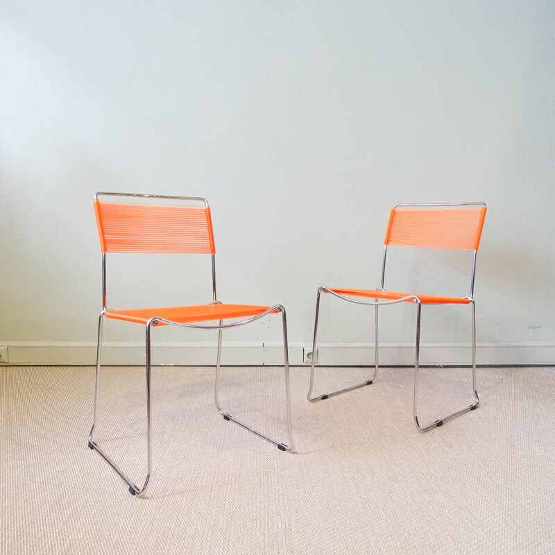 Pair of vintage orange Spaghetti chairs by Giandomenico Belotti for Alias, Italy 1980s