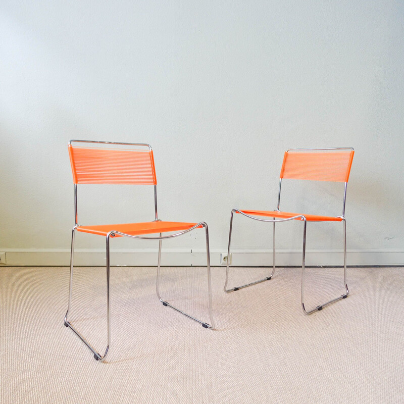 Par de cadeiras de esparguete laranja vintage de Giandomenico Belotti para Alias, Itália 1980