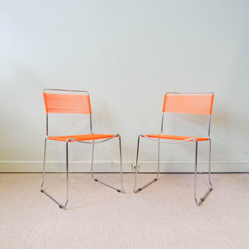 Pair of vintage orange Spaghetti chairs by Giandomenico Belotti for Alias, Italy 1980s