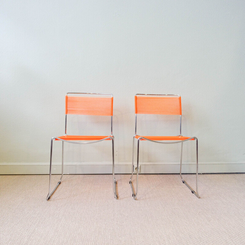 Pair of vintage orange Spaghetti chairs by Giandomenico Belotti for Alias, Italy 1980s