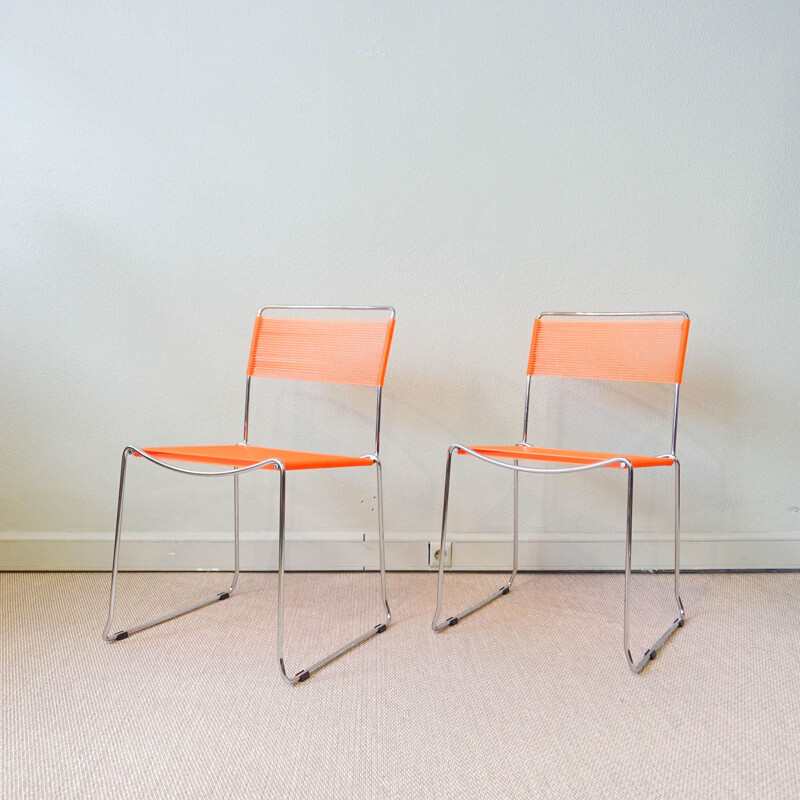 Paar vintage oranje Spaghetti stoelen van Giandomenico Belotti voor Alias, Italië 1980