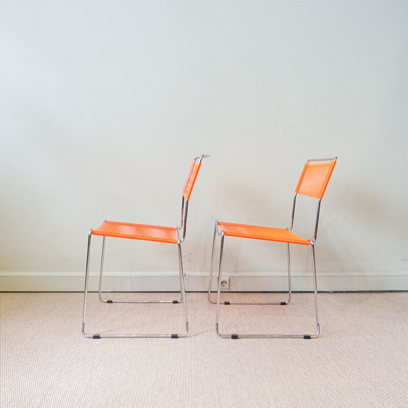 Pair of vintage orange Spaghetti chairs by Giandomenico Belotti for Alias, Italy 1980s