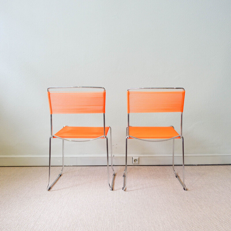 Pair of vintage orange Spaghetti chairs by Giandomenico Belotti for Alias, Italy 1980s