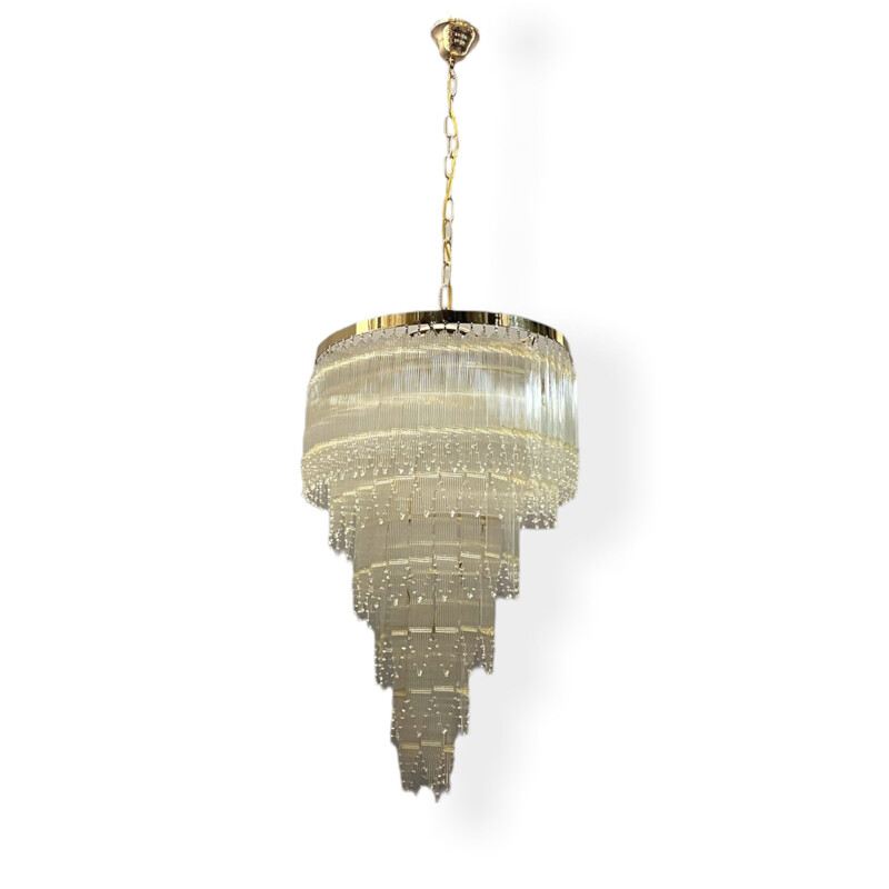 Lampadario italiano vintage in ottone e acrilico