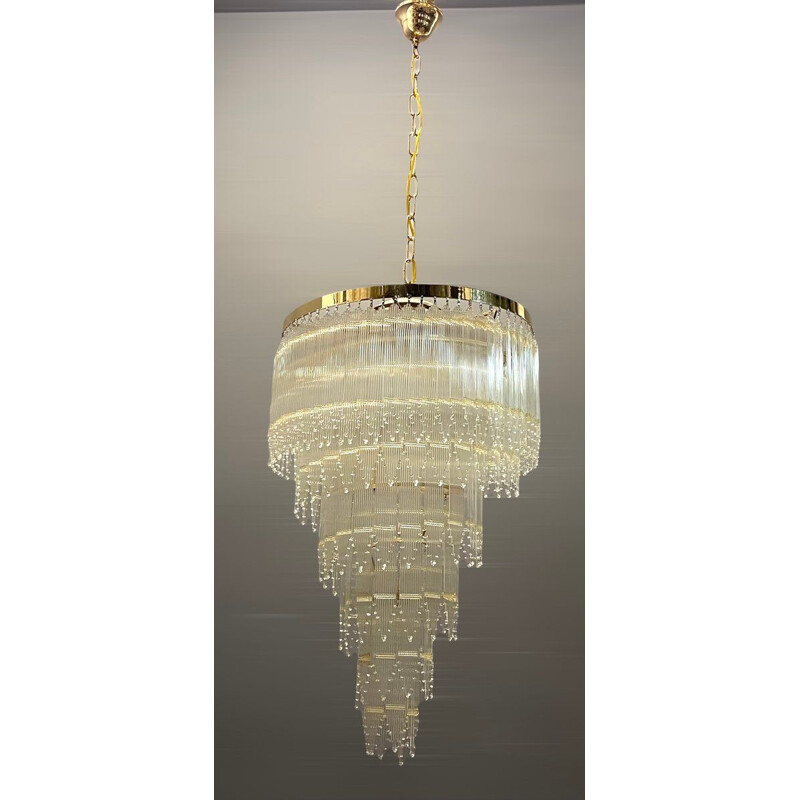 Mid-century Italian brass and acrylic chandelier