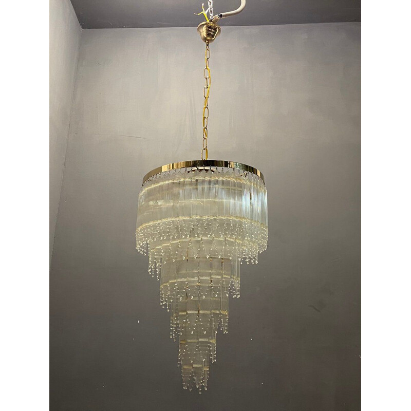 Mid-century Italian brass and acrylic chandelier