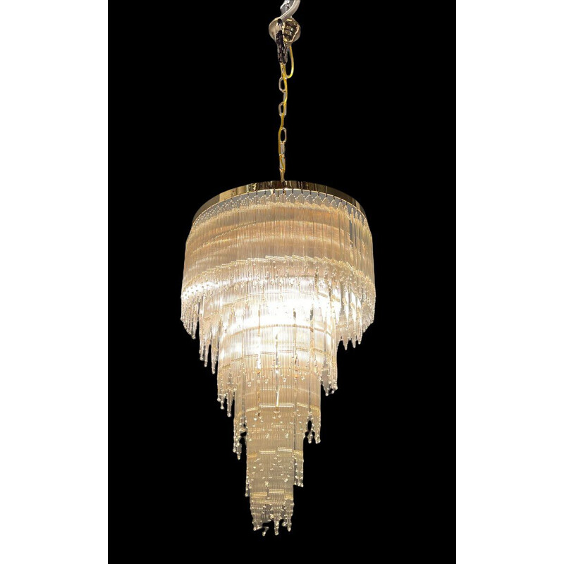 Mid-century Italian brass and acrylic chandelier