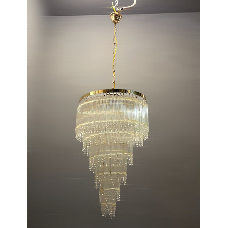 Mid-century Italian brass and acrylic chandelier