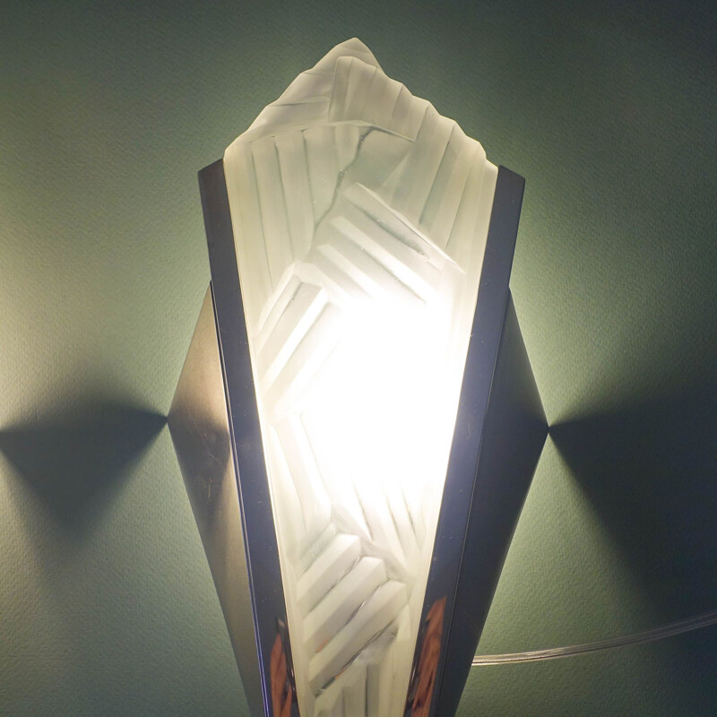 Pair of vintage French frosted glass wall lamps, 1930s